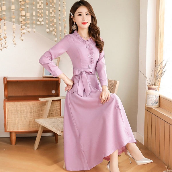 Đầm Lanh Cotton Tay Dài Ôm Eo Thời Trang Mùa Xuân 2022