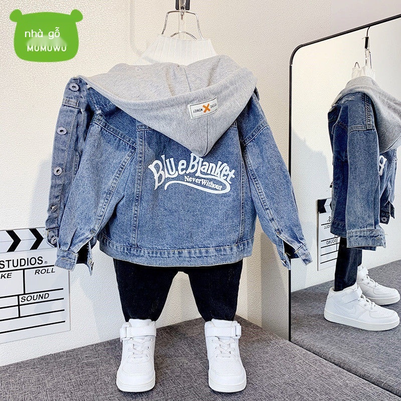 Áo Khoác Denim Lót Lông Cừu Dày Dặn Phong Cách Hàn Quốc Thời Trang Thu Đông Hàng Mới 2022 Dành Cho Bé Trai