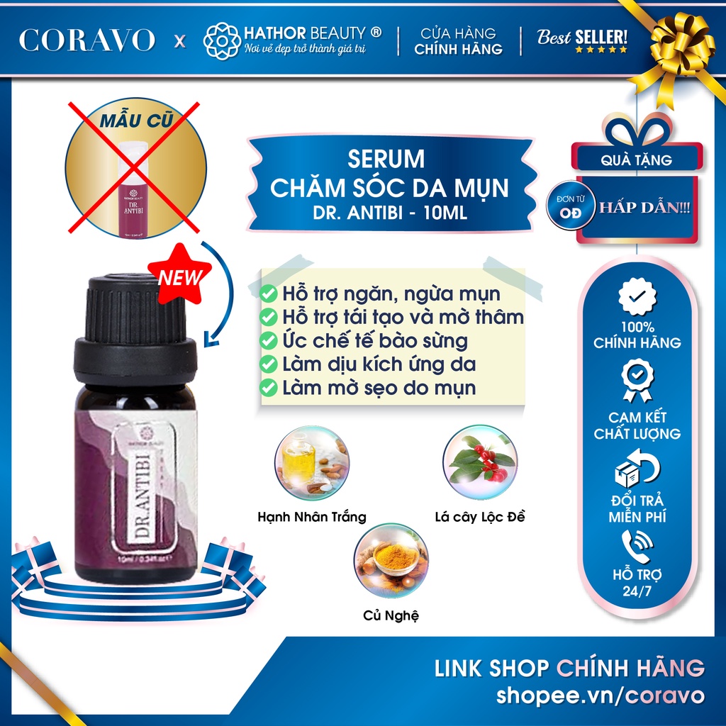 Serum chăm sóc da mụn Dr Antibi, Nắp ấn tiện dụng, Bao bì bảo quản tốt hơn - 10ml - Hathor Beauty (Kim Thiên Hoa)