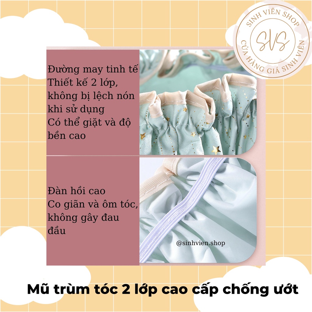 Mũ trùm tóc 2 lớp cao cấp chống ướt, nón tắm ủ tóc bath cap chống nước