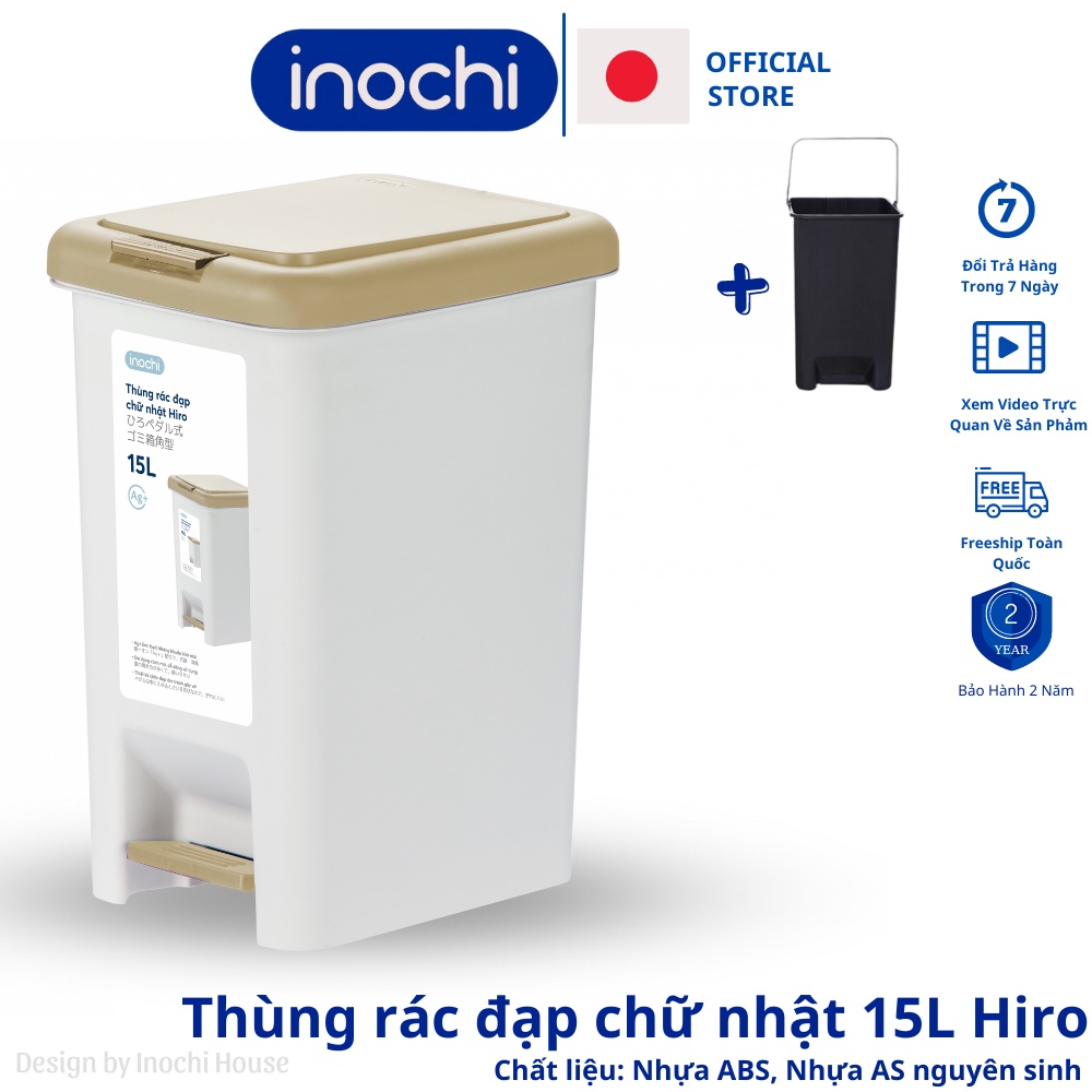 Thùng Rác Đạp Chân 15 lit Inochi Có Lõi Sọt Rác Chữ Nhật Nhựa Nắp Đậy