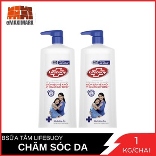 COMBO 2 chai sữa tắm Lifebuoy Chăm sóc da (Xanh) Chai 1kg