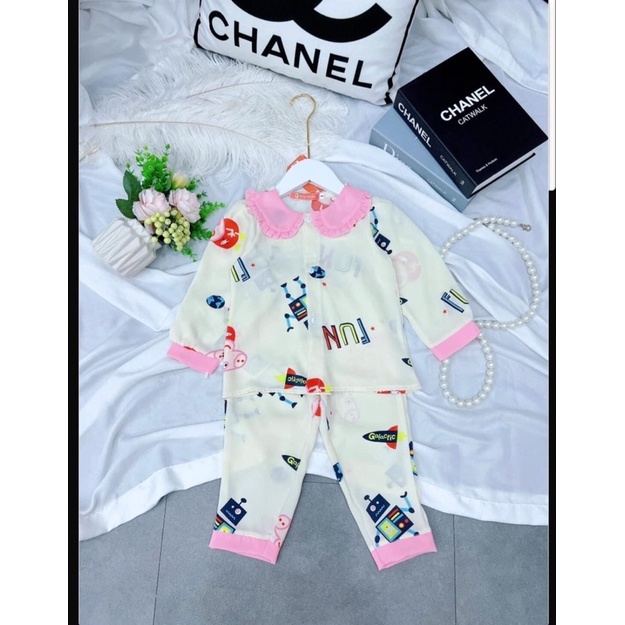Bộ Ngủ Pijama Lụa Mango Dài Tay Dành Cho Bé Gái