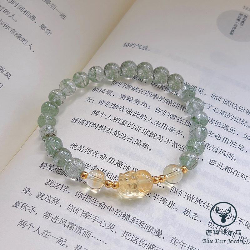 Vòng Tay Chuỗi Hạt Pha Lê Xanh Lá Tự Nhiên Thiết Kế Đơn Giản Citrine Pixiu Niche