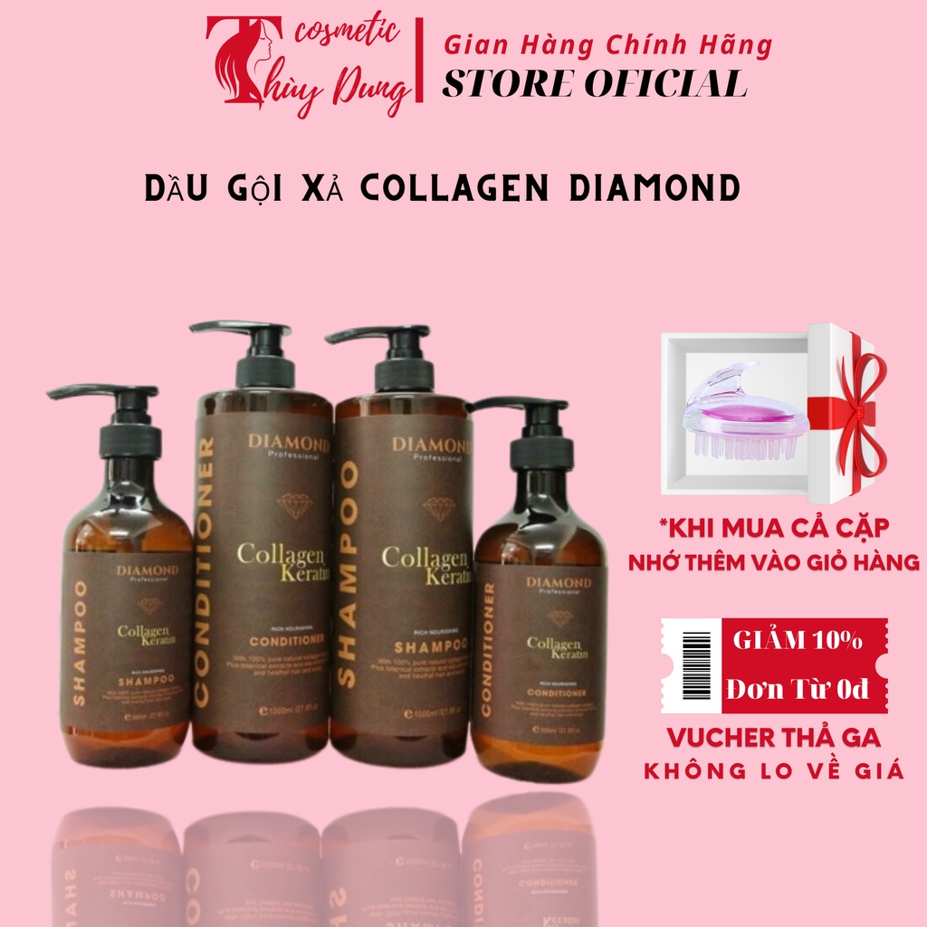 Dầu gội xả collagen diamond chống gàu mọc tóc hương thơm sang trọng 500 - 1000ml [ HÀNG CHÍNH HÃNG]
