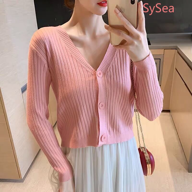 Áo Khoác Cardigan Dệt Kim Tay Dài Cổ Chữ V Dáng Ôm Phong Cách Hàn Quốc Thời Trang Mùa