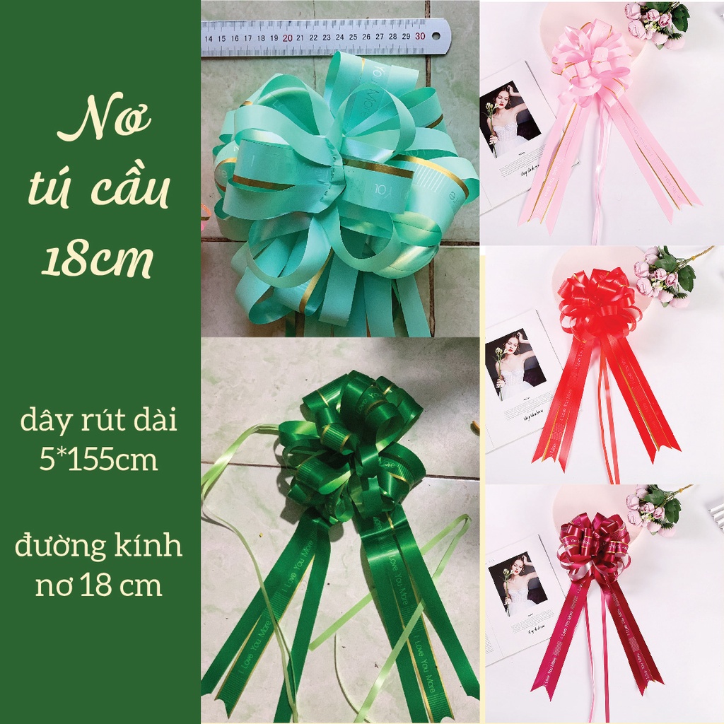 10 Nơ tú cầu lớn viền đồng nhiều màu 5x155cm