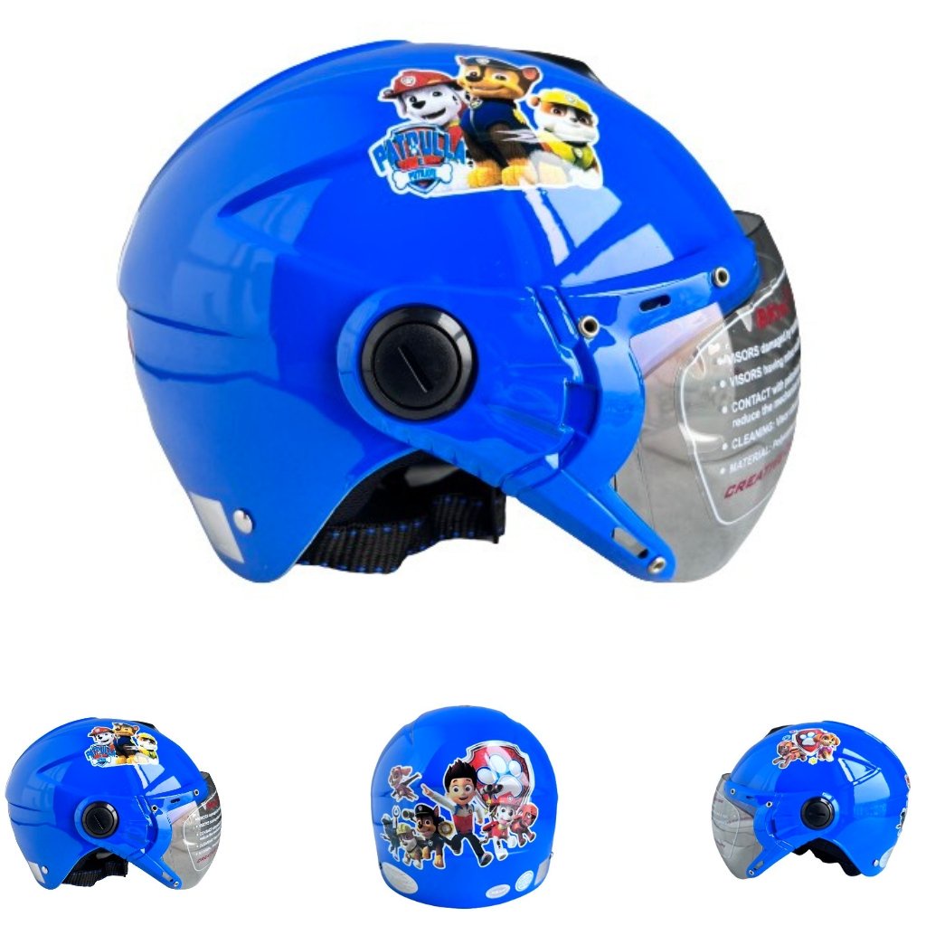 Nón bảo hiểm trẻ em nửa đầu có kính dành cho bé từ 5 đến 10 tuổi - vòng đầu 52-54cm - BKtec BK14 - siêu nhân, Among Us..