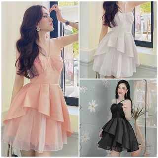 ĐẦM CÚP DÂY XÉO VAI XOÈ TẦNG  SML