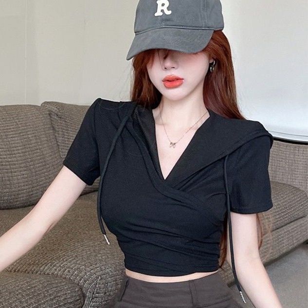 Áo thun nữ JSC ngắn tay cổ chữ V vạt chéo ngực lớn thời trang gợi cảm