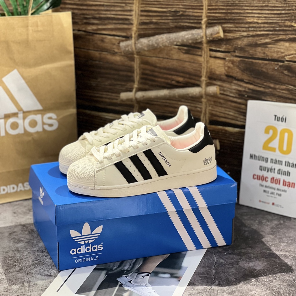 Giày Thể Thao Nữ _Adidas Mũi Sò Trắng Kem OX, Giày Sneaker Thể Thao Nữ Adida.s Suppersta.r OX Trắng Kem Bản Mới