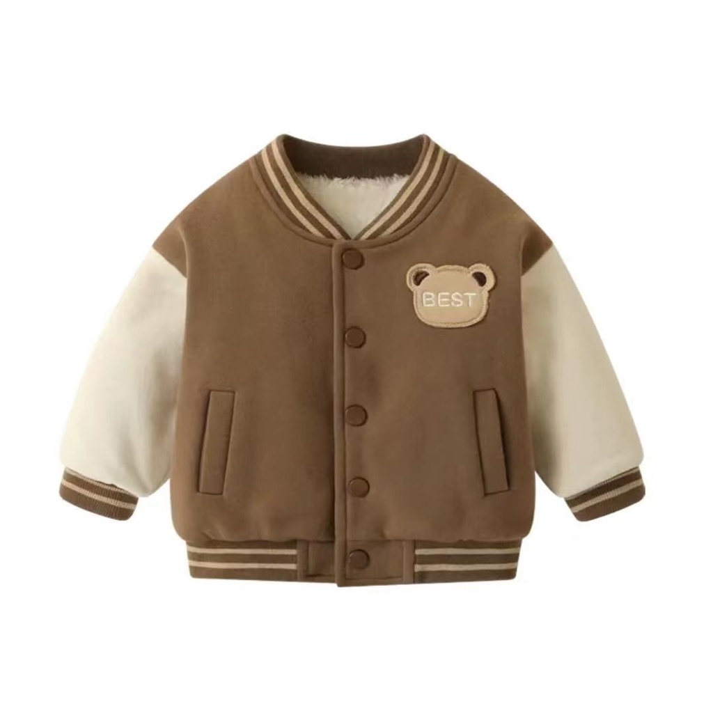 Áo Khoác Bóng Chày Lót Lông Cừu Dày Dặn Thời Trang Thu Đông Cho Bé Trai