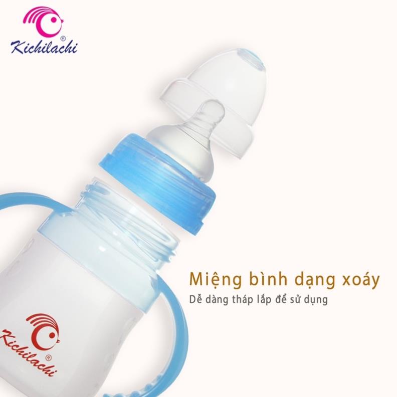 Bình Sữa Tráng Bạc Silicone Cổ Rộng Kichilachi Có Van Chống Sặc Siêu Mềm 150ml [ KÈM NÚM TI ]