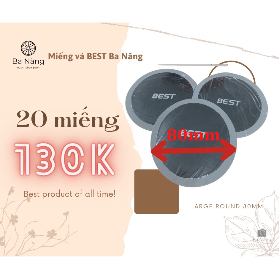 Miếng vá săm, vá ruột, vá lốp, vá vỏ xe máy, ôtô hộp 20 miếng đường kính 80mm BEST Large round