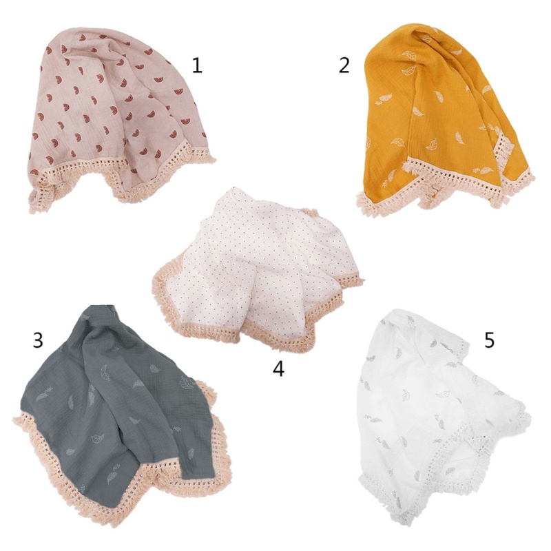 Chăn Quấn Em Bé Bằng Cotton Nguyên Chất Phối Tua Rua In Họa Tiết Xinh Xắn