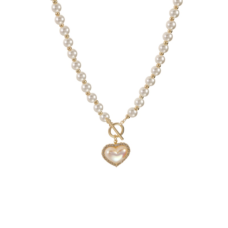 Dây chuyền ngọc trai 17KM mặt trái tim phong cách thời trang Hàn Quốc