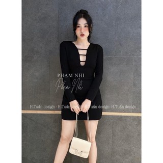 Đầm body cổ V đan dây ngực