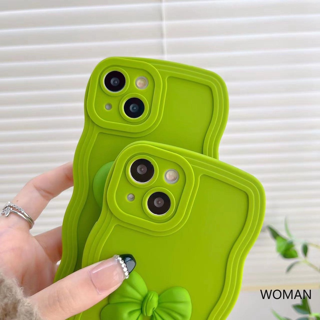 Ốp Điện Thoại Màu Xanh Matcha Đính Nơ Cho iPhone 13 Pro Max 14 Pro Max 12 Pro Max 11 Pro