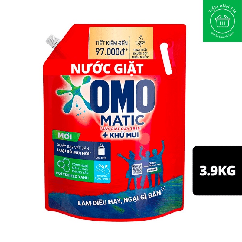 Nước giặt OMO Matic cửa trên sạch bẩn khử mùi toàn diện túi 3.9kg