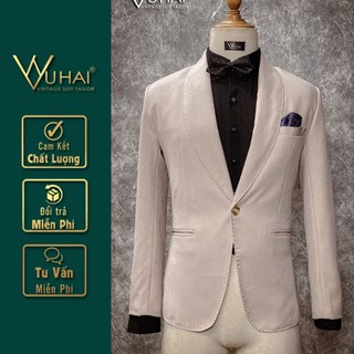 Vest nam Chú Rể màu kem be cổ sam from dáng Hàn Quốc 1 cúc đẹp-VuHai