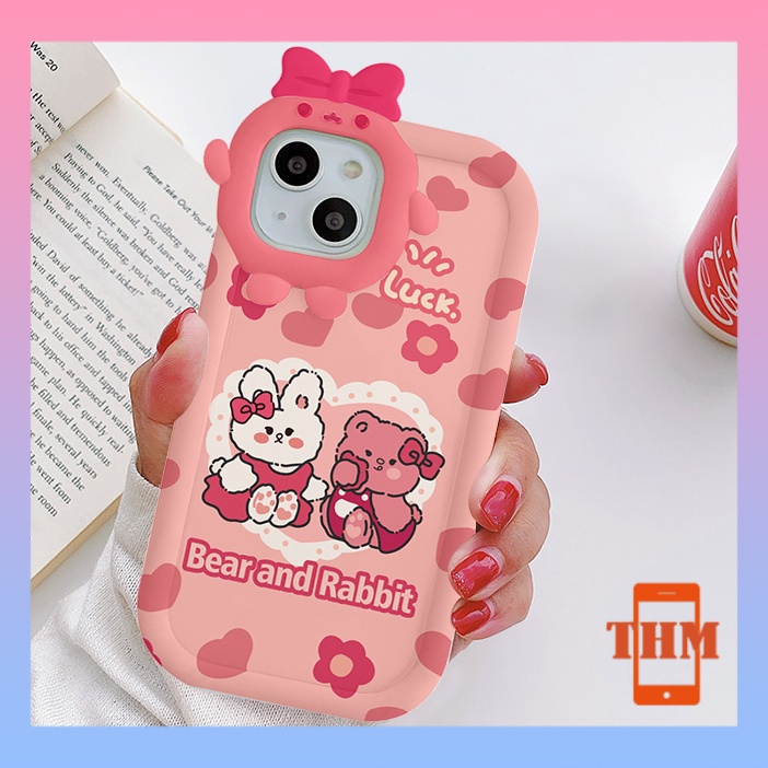 Ốp Điện Thoại Thỏ trắng và gấu Thiếu nữ nơ camera hình vuông Cho Iphone 6 / 6S / 6splus / se / 7 / 7plus / 8 / 8plus / X / xs / xsmax / 11 / 12 / 13 / 14 / Plus / pro / pro max-5047
