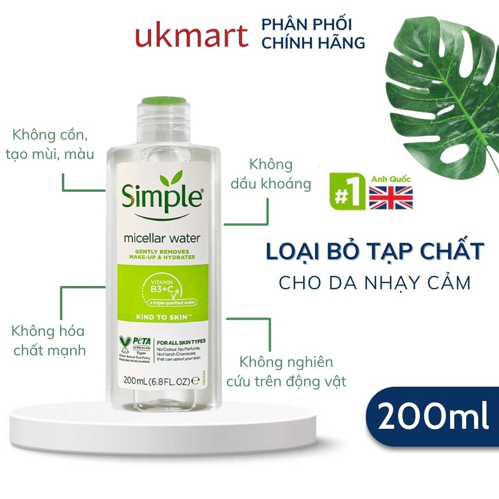 Combo Simple Làm Sạch Tẩy Trang + Sữa Rửa Mặt + Nước Hoa Hồng