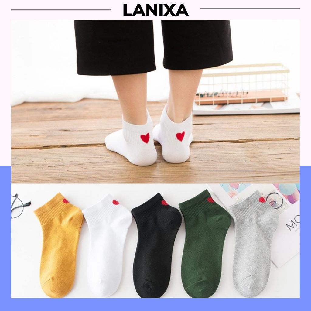Tất nữ cổ ngắn thấm hút mồ hôi, vớ nữ họa tiết trái tim dễ thương cute LANIXA T0168