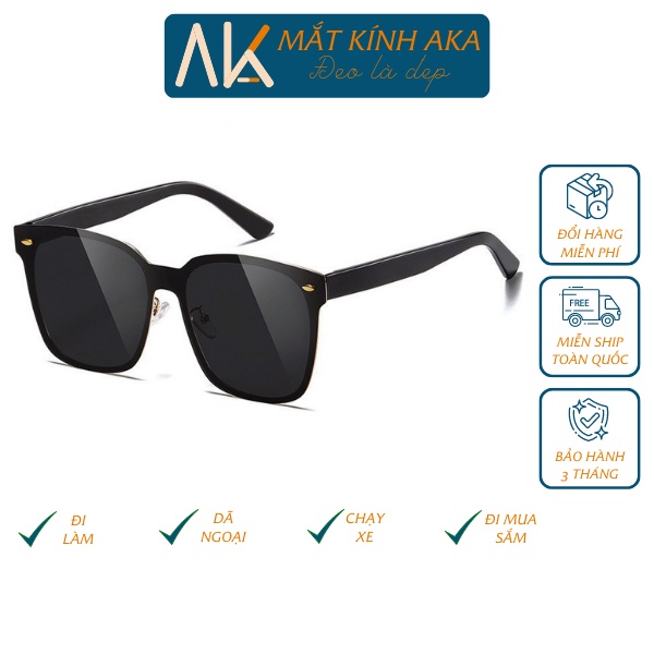Kính phân cực thời trang râm nam nữ mắt tròn màu đen gọng vuông cao cấp chống tia uv cho người mặt to ngầu AKA