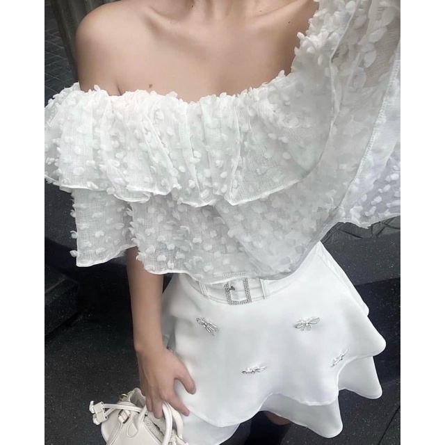 DII COLLECTION - Bộ sản phẩm thiết kế trễ vai thắt belt không kèm nơ đá