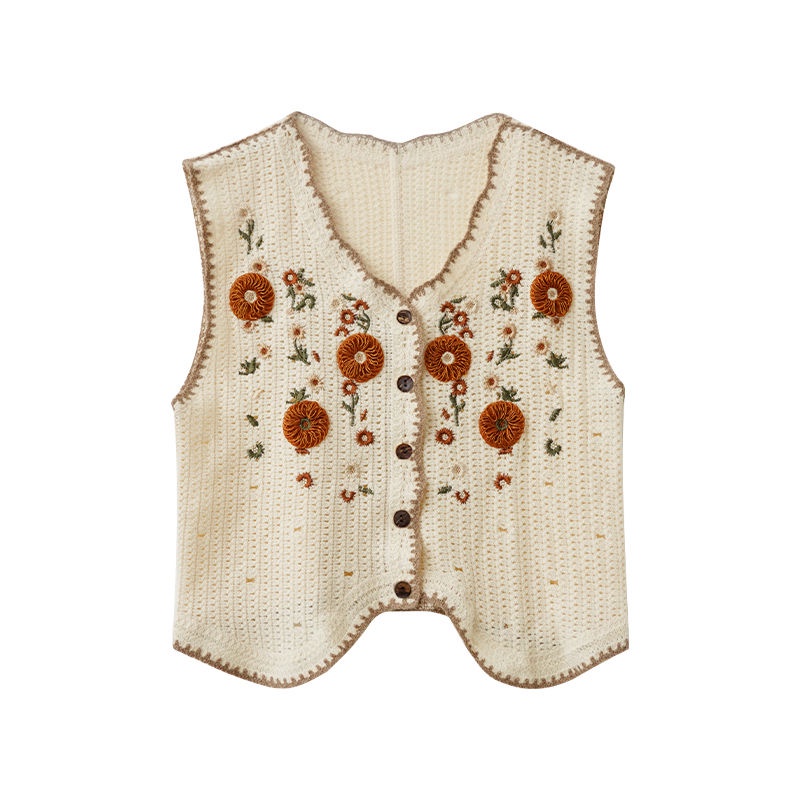 Áo Vest Dệt Kim Thêu Hoa Mơ Rỗng Kiểu Retro Cho Nữ