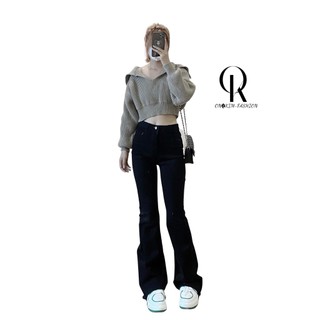 Quần loe jeans dáng dài lưng cao ONKIM Chất liệu bò dãn 4 chiều hack chân dài