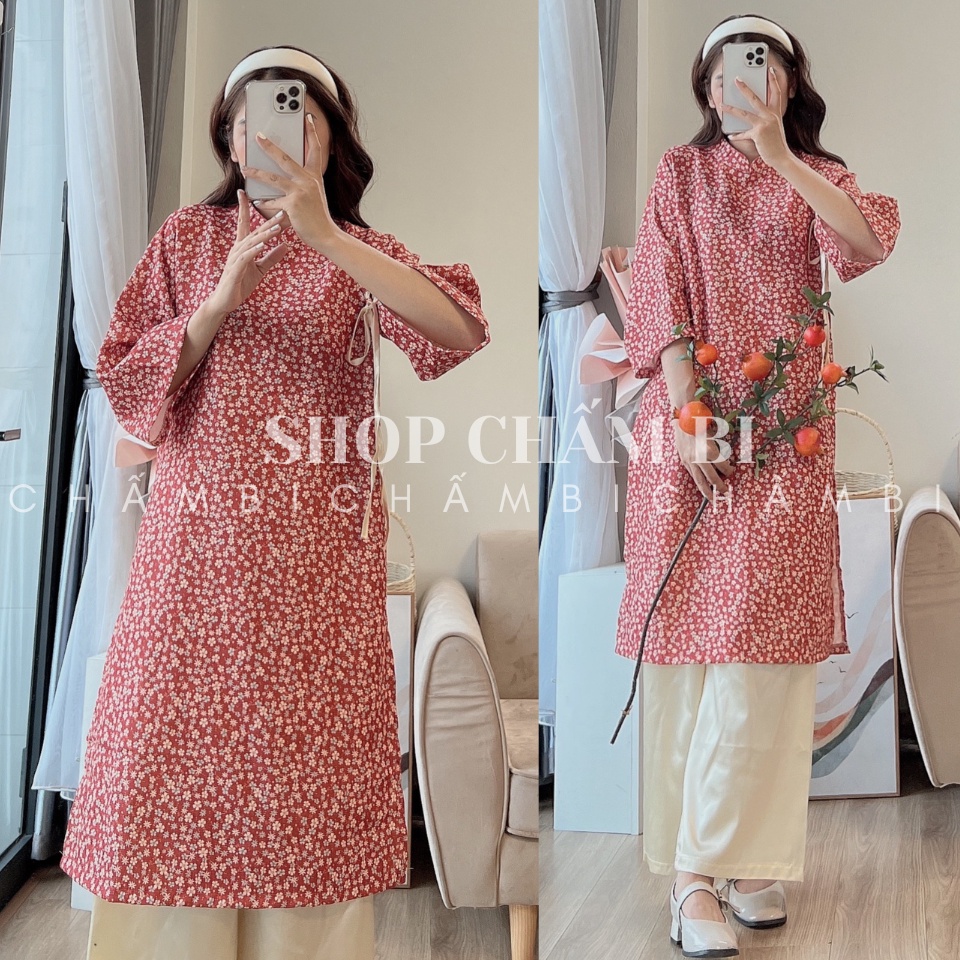 Áo dài nữ cách tân S.105, Set áo dài hoa nhí kèm quần mặc tết 6 màu cực xinh - Thời trang nữ Chấm Bi