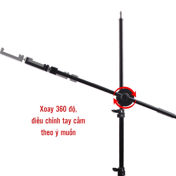 Giá đỡ chân quay video topshot quay review sản phẩm, livestream, spa phun xăm có đèn chân 2.1m