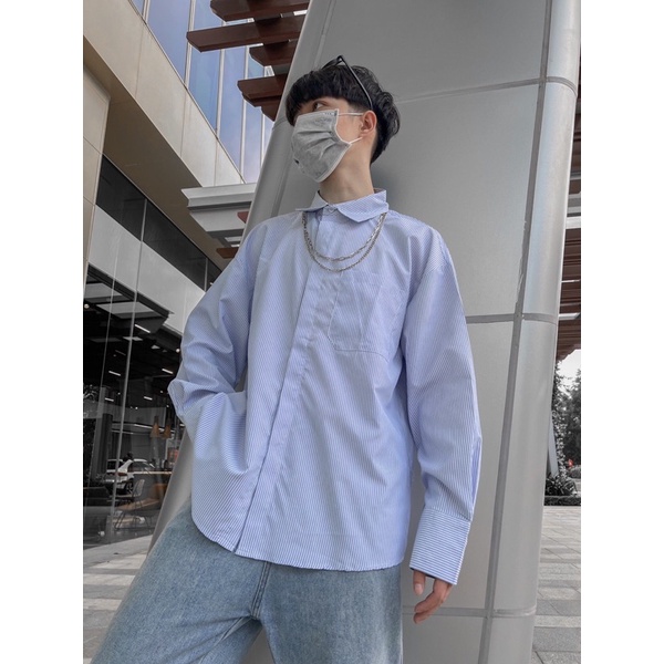 Áo sơ mi kẻ sọc caro xanh trắng cao cấp phong cách Hàn Quốc