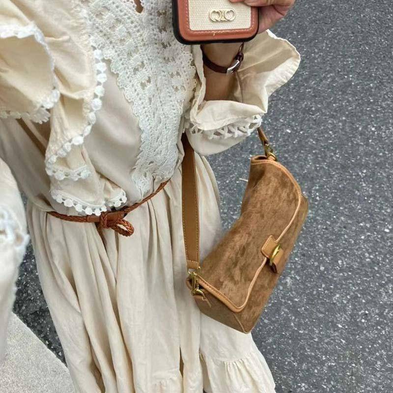 Oeteo shop Túi Xách Đeo Vai Nắp Lật Màu Nâu Phong Cách Cổ Điển Cho Nữ