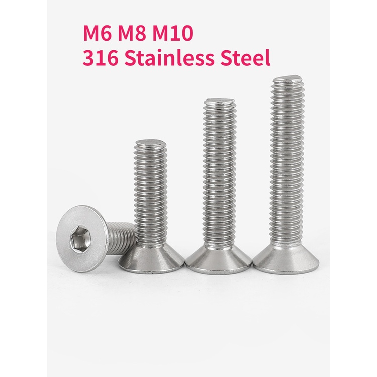 Bu Lông Lục Giác Chìm Đầu Dẹt Bằng Thép Không Gỉ M6 M8 M10 316