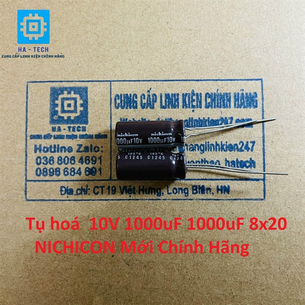 Túi 30 chiếc Tụ hoá 10V 1000uF 1000uf 8x20 Nichicon Chính hãng mới 100%