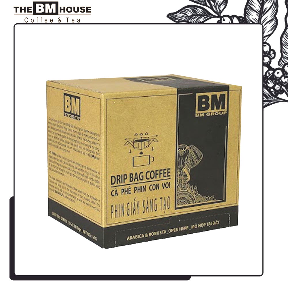 Cà phê phin giấy Blend Robusta - Arabica nguyên chất hộp 10 phin tiện lợi - BM SÁNG TẠO | BM GROUP
