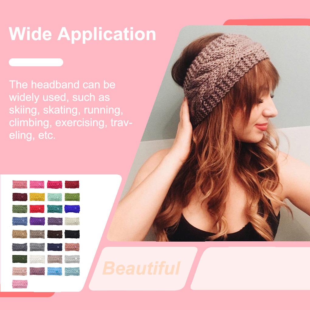 Băng Đô Dệt Kim Cài Tóc Bản Rộng Đính Nút Có Thể Điều Chỉnh Giữ Ấm Tai Thời Trang Cho Nữ