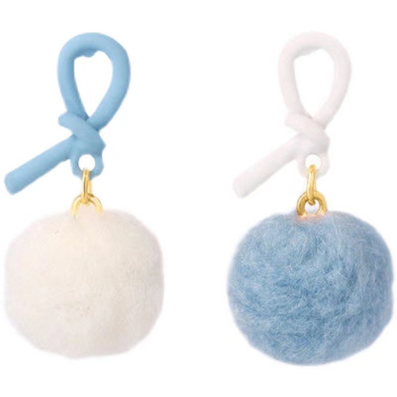 Bông Tai Đính Bóng Lông Màu Xanh Dương / Trắng Thời Trang Thu Đông Dễ Thương Cho Nữ