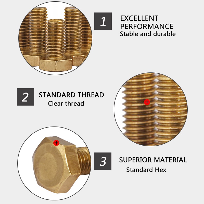 Bu Lông Lục Giác M6 M8 M10 M12 Bằng Đồng Dài 8mm-100mm