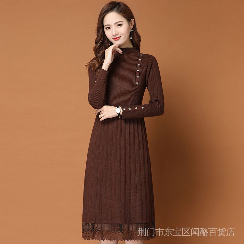 Hàng Có Sẵn Áo Khoác Sweater Dệt Kim Dáng Dài Qua Gối Phối Ren Dày Dặn Phong Cách Mới Thu Đông 2022 OB