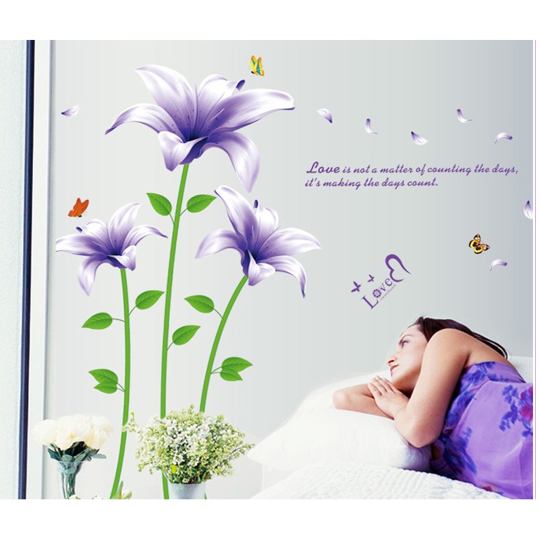 Decal Dán Tường Decal Trang Trí Hoa Ly Tím PK362 (Có Sẵn Keo)