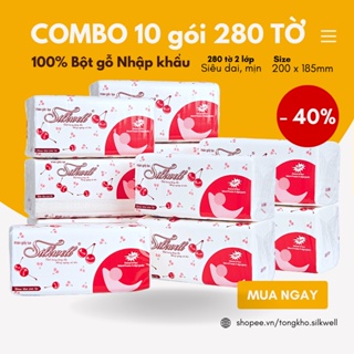 Combo 10 bịch Khăn giấy ăn Silkwell giấy rút lụa chính hãng 280 tờ gói