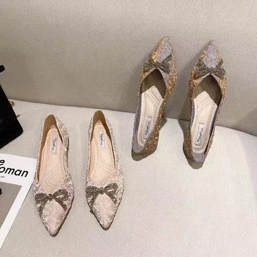 Giày Búp Bê Đế Mềm Mũi Nhọn Đính Đá Thời Trang Mùa Xuân Hàn Quốc 2022 Cho Nữ