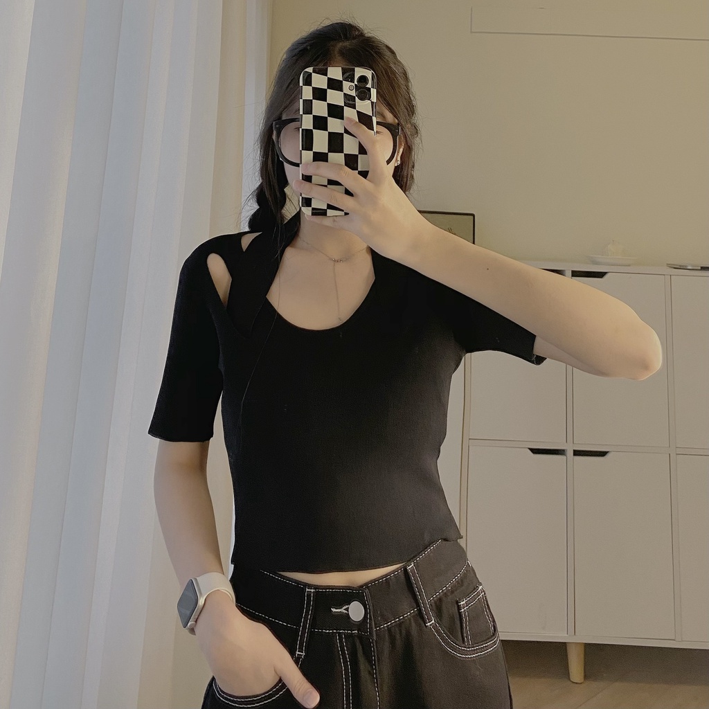 Áo Croptop Nữ Tay Ngắn Kiểu JEM CLOSET Phong Cách Sexy Mẫu Mới Hot Trend NAZYN 10304