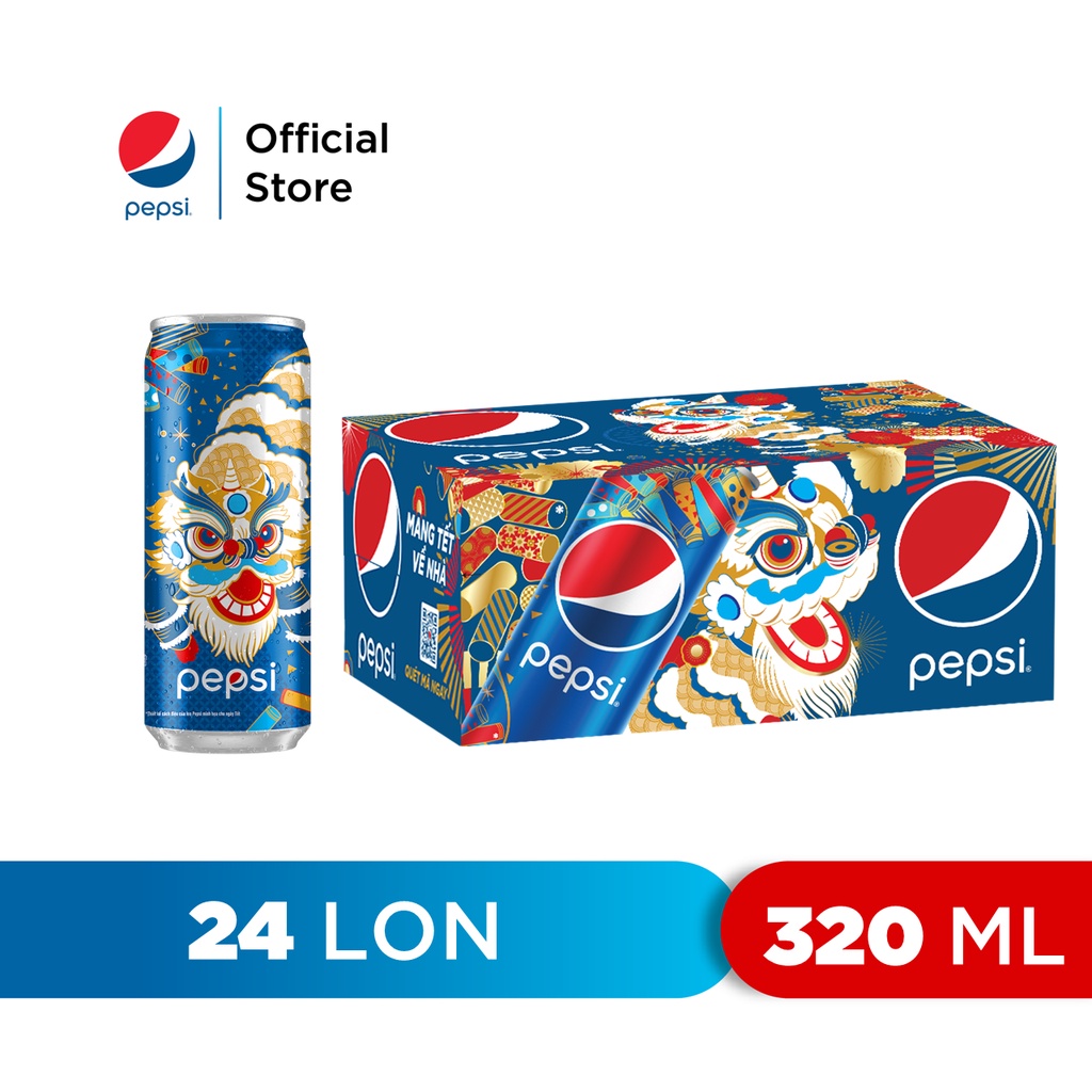 Thùng 24 Lon Nước Ngọt Có Gaz Pepsi (320ml/lon)