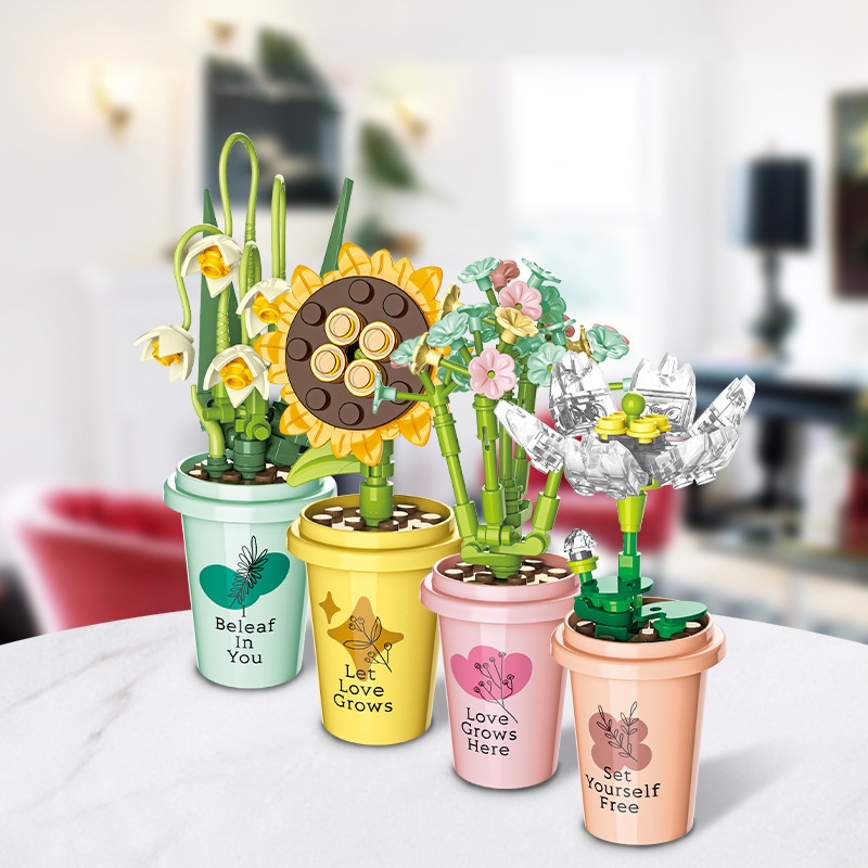 Đồ Chơi Lắp Ráp Chậu Cây Mini Trang Trí Bàn Làm Việc