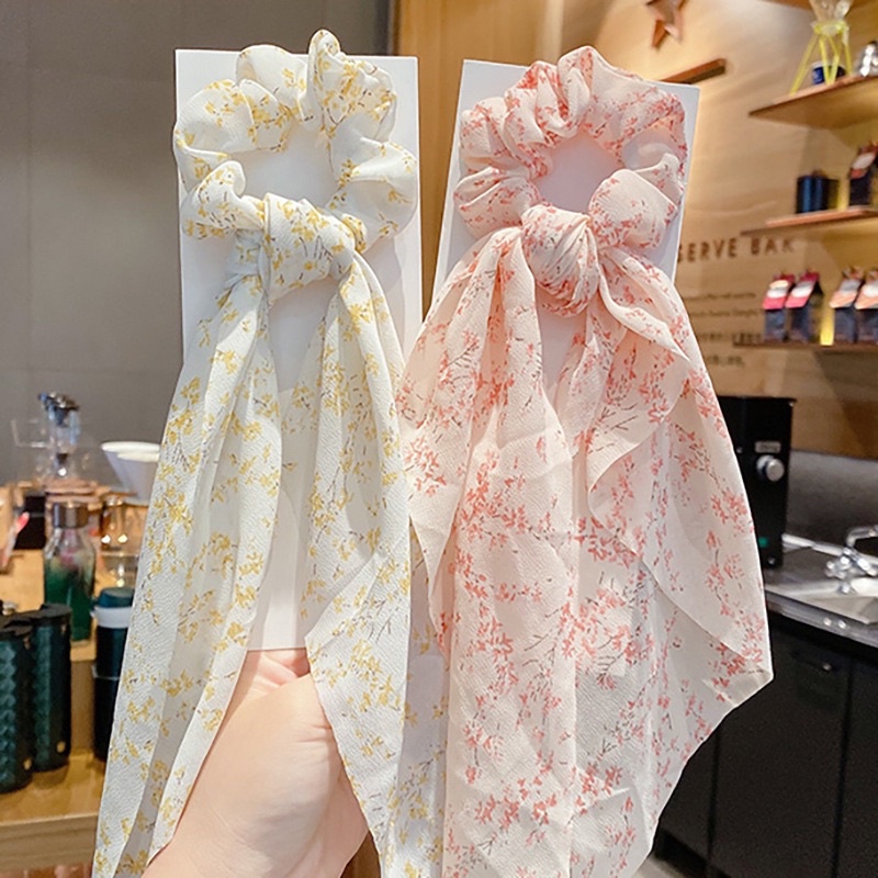 Dây buộc tóc đính nơ hoạ tiết hoa nhí vintage xinh xắn cho nữ