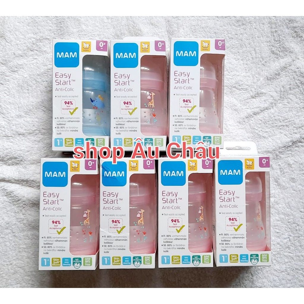 Bình sữa Mam Easy Star của Đức 160ml chống đầy hơi, trào ngược cho trẻ dễ dàng rửa bình màu sắc vui nhộn - ÂU CHÂU SHOP